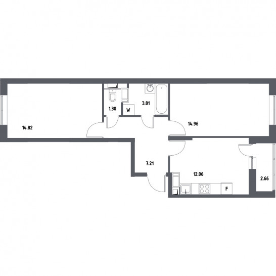 Двухкомнатная квартира 55.49 м²