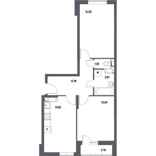 Двухкомнатная квартира 57 м²