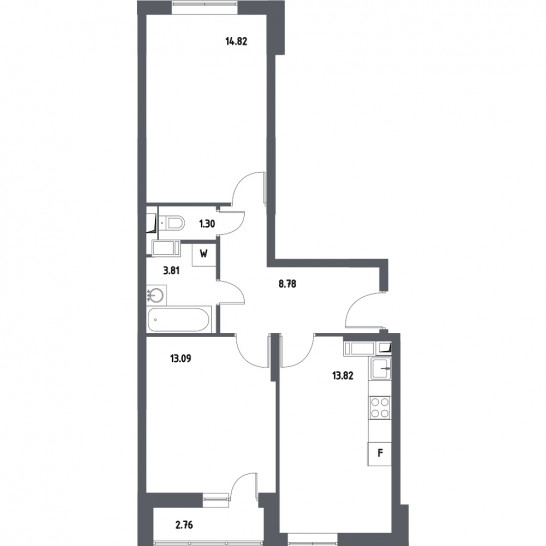 Двухкомнатная квартира 57 м²