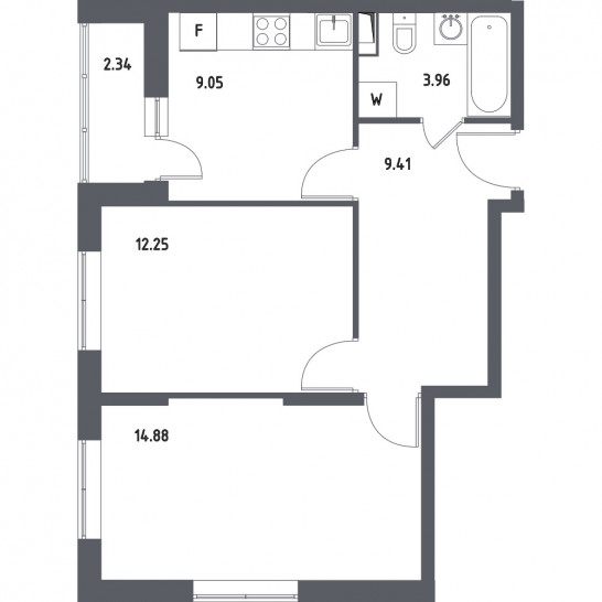Двухкомнатная квартира 50.72 м²