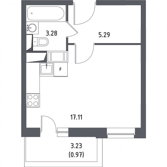 Однокомнатная квартира 26.65 м²