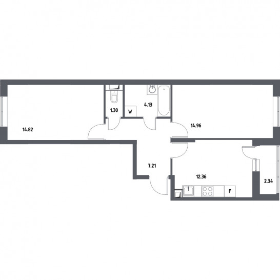 Двухкомнатная квартира 55.98 м²