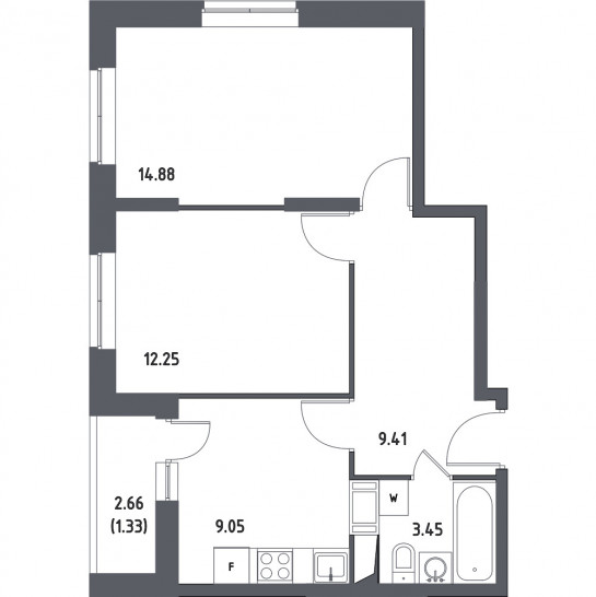 Двухкомнатная квартира 50.37 м²