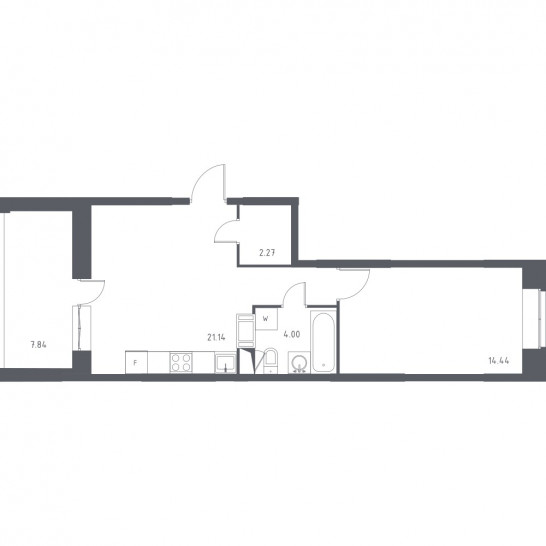 Однокомнатная квартира 45.77 м²