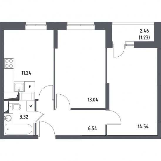 Двухкомнатная квартира 49.91 м²