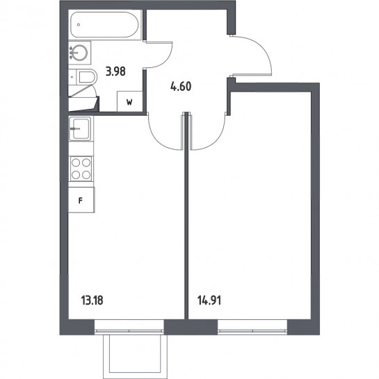 Однокомнатная квартира 36.67 м²
