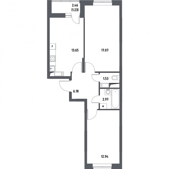 Двухкомнатная квартира 55.57 м²
