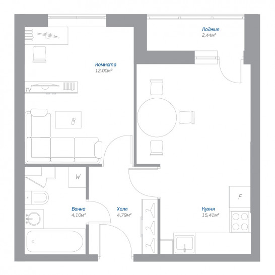 Однокомнатная квартира 37.52 м²