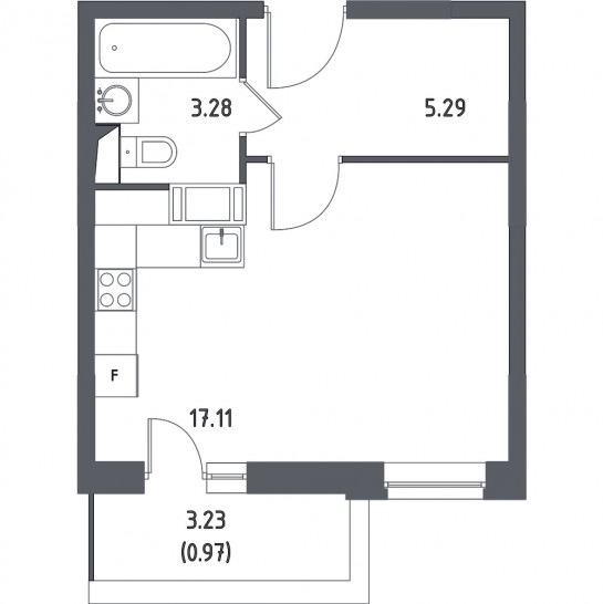 Однокомнатная квартира 26.65 м²