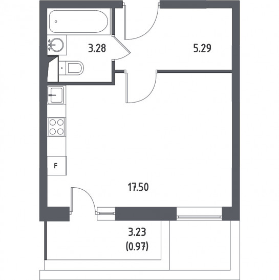 Однокомнатная квартира 27.04 м²