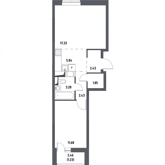 Двухкомнатная квартира 46.07 м²