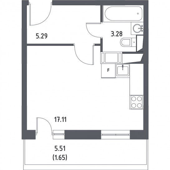Однокомнатная квартира 27.33 м²