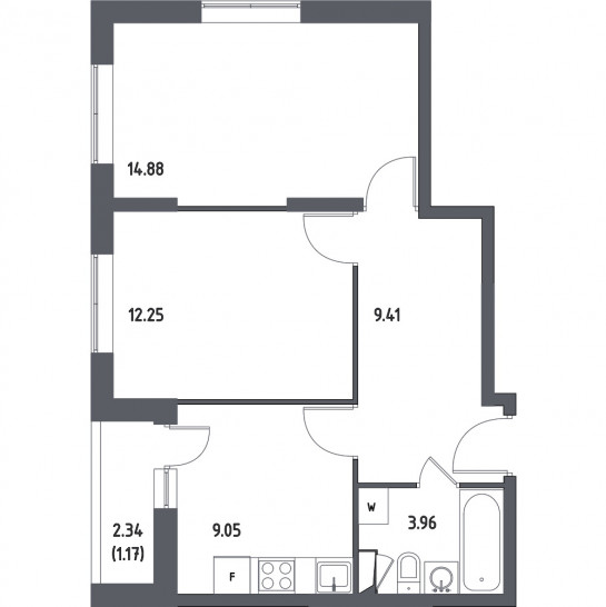 Двухкомнатная квартира 50.72 м²