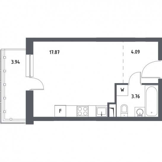 Однокомнатная квартира 26.9 м²