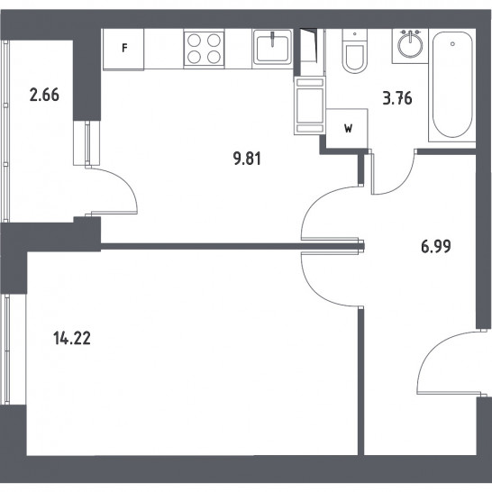 Однокомнатная квартира 36.11 м²