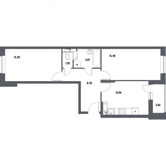 Двухкомнатная квартира 57.06 м²